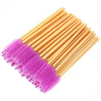 Brochas Desechables para Pestañas - 50 Uds. Aplicador de Rímel con Barra Dorada y Pincel Rosa, Volumen Portátil