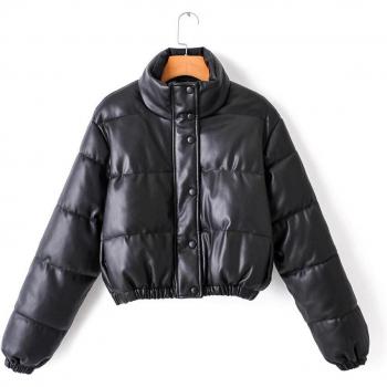 PU Padded Long Sleeve Zipper Black Chic Jacket