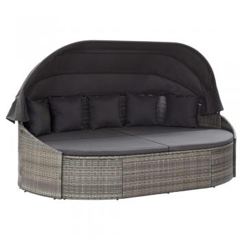 Chaise longue patio auvent gris en résine tressée – vidaXL