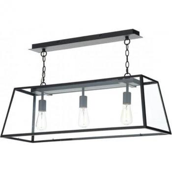 Dar Academy 3 Light Pendant Black Finish Clear Glass