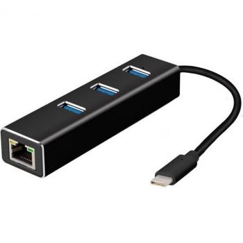 Hub USB‑C 3‑puertos + LAN Gigabit 10/100/1000 Mbps con Cable de Red