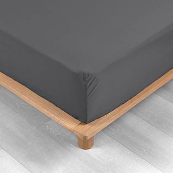 Drap housse - DOUCEUR D'INTERIEUR - Anthracite - Percale 100% coton - 140x190 cm - Bonnet 30 cm