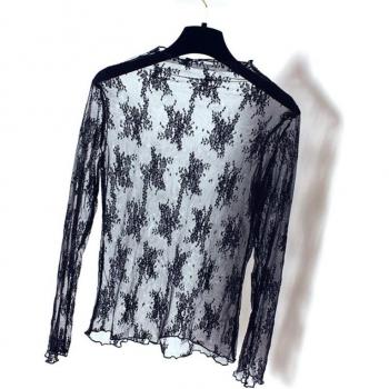 Womens Floral Lace Mock Neck Top