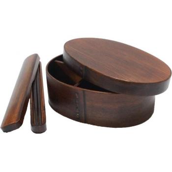 Lacquered Wooden Bento Box with Chopstick Holder 700ml