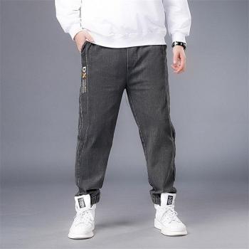 Plus Size Black Baggy Denim Skateboard Jeans for Men - Elastic Waist Harem Pants 6XL 7XL HX539