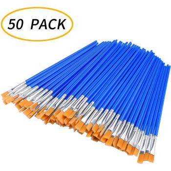 Portable 50-Piece Flat Brush Set for Watercolor Painting