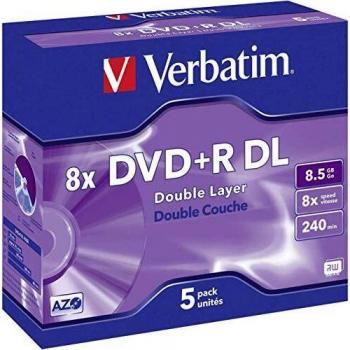 Dvd+r Verbatim doble capa capacidad 8.5gb velocidad 8x 240 min pack de 5