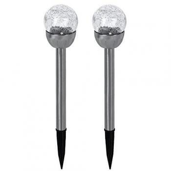 Solarlampe Außenleuchte Kugellampe, Steckleuchte in Bruchglas-Optik, Gartenleuchte, integrierter Akku, Edelstahl, silber, led, DxH 6x24,5cm, 2er Set