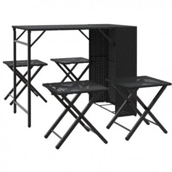 VidaXL 5 Piece Garden Dining Set Foldable Black Poly Rattan