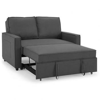 Hugo 2-Seater Sleeper Sofa in Dark Grey Linen with Pull-Out Mattress