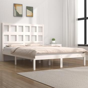 Cadre de lit adulte double 180 × 200 cm, bois de pin massif, blanc – cadre à lattes sur pied