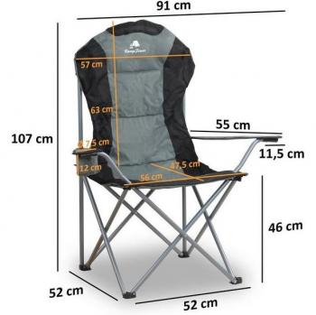 Sedia da Campeggio CampFeuer Grigia Pieghevole con Porta Bicchiere