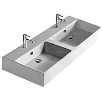 Lavabo sospeso Meg11 Pro con 2 vasche cm. 121x46 bianco lucido
