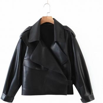 Chaqueta Primavera Otoño Piel Negra Mujer