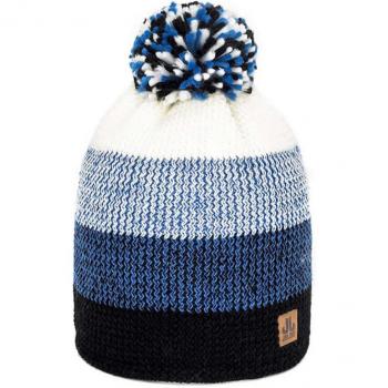 Cuffia unisex a righe con pompon royal blu