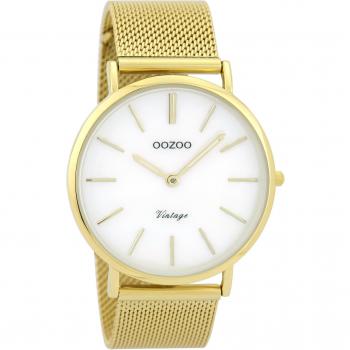 Oozoo Damenuhr Vintage – 40 mm Metallarmband, Perlmutt‑Weiß / Goldfarben