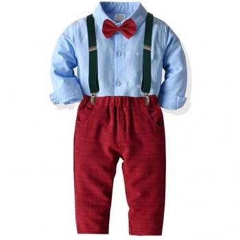 Infant Boy Formal Outfit with Bowtie and Suspenders - 2 Pieces