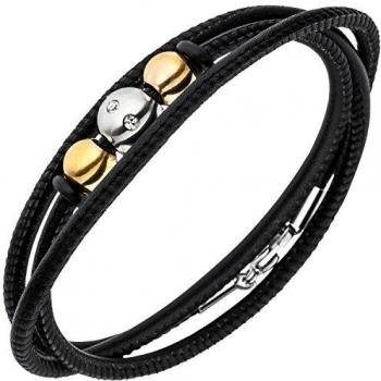 Schwarzes Lederarmband mit Nappa-Leder, Edelstahl und 8 Zirkonia von JOBO