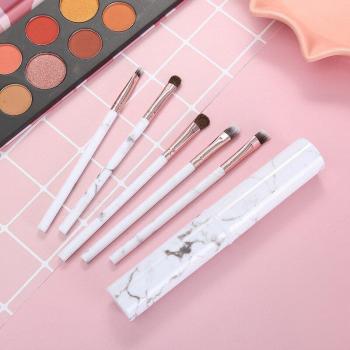 Ensemble de pinceaux à fard à paupières marbré portable avec poils de cheval - 5 pièces pour yeux, sourcils et lèvres