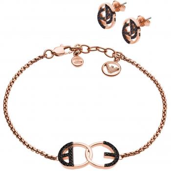 Emporio Armani Roségold-Ohrstecker und -Armband-Set mit Edelstahlschmuck – Kristalldetails EGS2587221