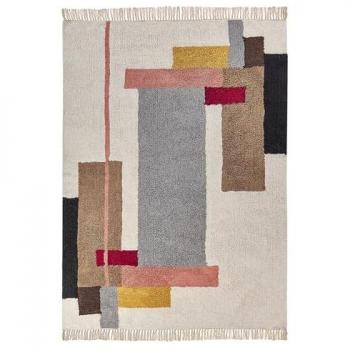 Baumwollteppich 140 x 200 cm Rechteckig Geometrisches Muster mit Fransen