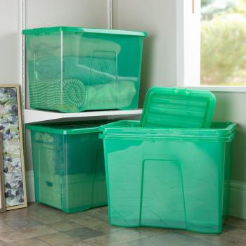 Crystal 4x 80L Stackable Plastic Storage Organiser Box and Lid