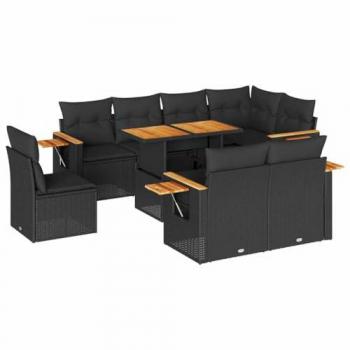 Set Divani da Giardino 9 pz Polyrattan Nero e Cuscini