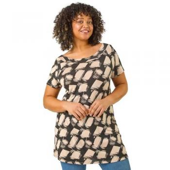 Curve Bardot Geometric Stretch Top – Black, Size 18