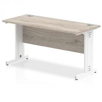 Impulse 1400 x 600mm Straight Computer Desk, Grey Oak Top and White Cable Management