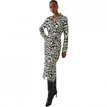 Principles Women's Abstract Belted Long-Sleeve Shirt Dress in Black Size 12 UK