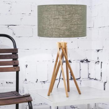 Good & Mojo Lampe de table bambou abat-jour lin vert forêt, h. 59cm Vert 32x59x32cm