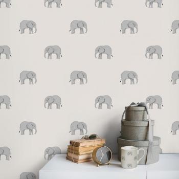 Elephant Wallpaper by Sophie Allport in Elephant Natural - Yellow colorway