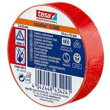 Ruban isolant rouge 10 m × 15 mm (certificat)