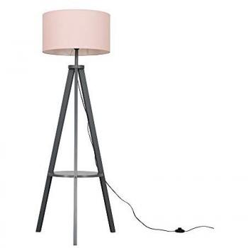 Morrigan Grey Wood Tripod Floor Lamp with Fabric Drum Shade + LED Bulb