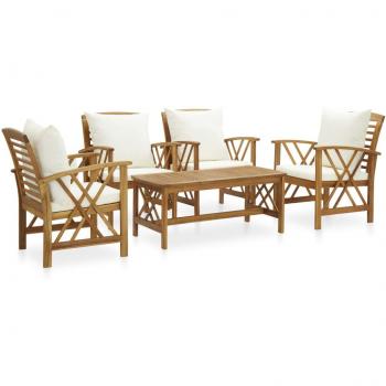 Lounge-Set für den Garten 5-teilig aus Akazie mit Auflagen