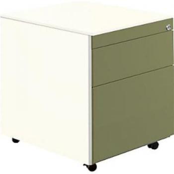 Schubladencontainer mit Rollen, 570x600 mm, 1 Materialschub, 1 Hängeregistratur, weiß/grün
