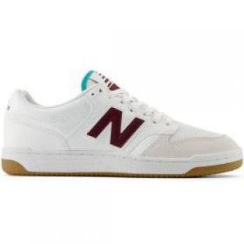 New Balance Classic 480 Low Sneakers - White & Burgundy, Size: 6 1/2 UK