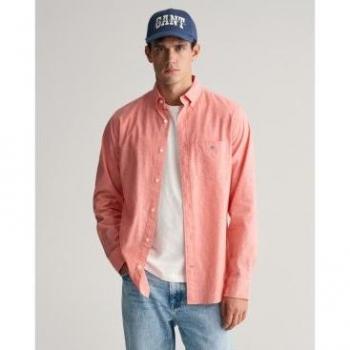 Chemises longues en coton et lin rose pour hommes – gant 3240100, taille L, style casual