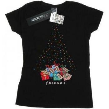 Maglietta in cotone nera con tema Friends e luci natalizie