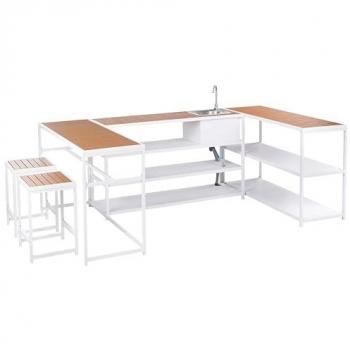 Avetrana 6‑Piece Outdoor Kitchen Set with White Steel and Polywood Tops