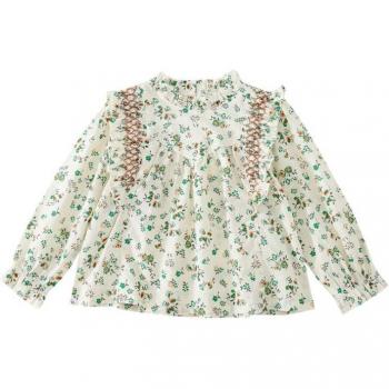 Blusa de Manga Larga Floral para Niña HoneyCherry, Algodón, Cuello Levantado, Primavera