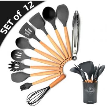 Non-Stick Silicone Cooking Tools with Spoon Holder
