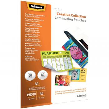 Fellowes Creative Collection Set mit verschiedenen Laminierfolien, 80 Mikron, A4, A5, 10 x 15 cm, 50 Stück