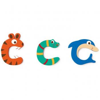 Lettre décorative en bois 'C' Animaux Amusants 6 cm adhésive