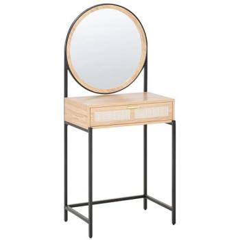 Cassiar Bohemian Vanity Table with Mirror & Drawer – Light Brown/Black
