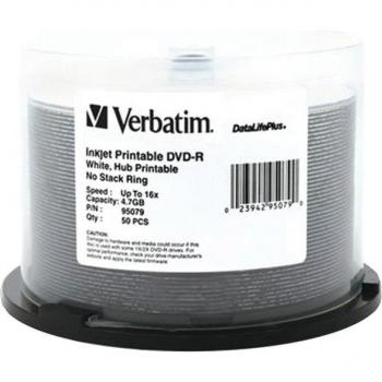 Verbatim 95079 DVD-R, 4.7GB, Inkjet Printable, 50 Pack