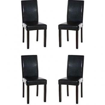 Set de 4 chaises Ina en similicuir noir avec pieds en bois massif