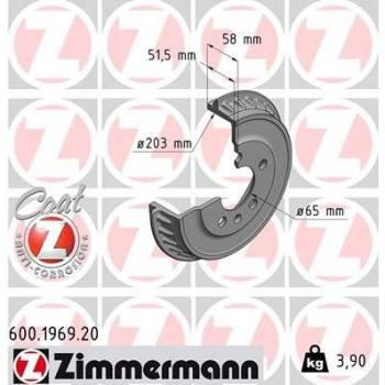 Zimmermann Bremstrommel für Seat und VW 600.1969.20