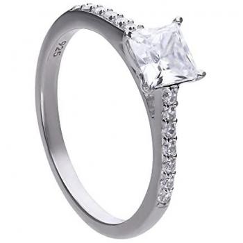 Diamonfire Silver Zirconia Princess Cut Ring with Pave Shoulders For Women