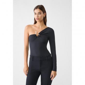 Asymmetric Black Bodysuit with Irregular Underwire XS